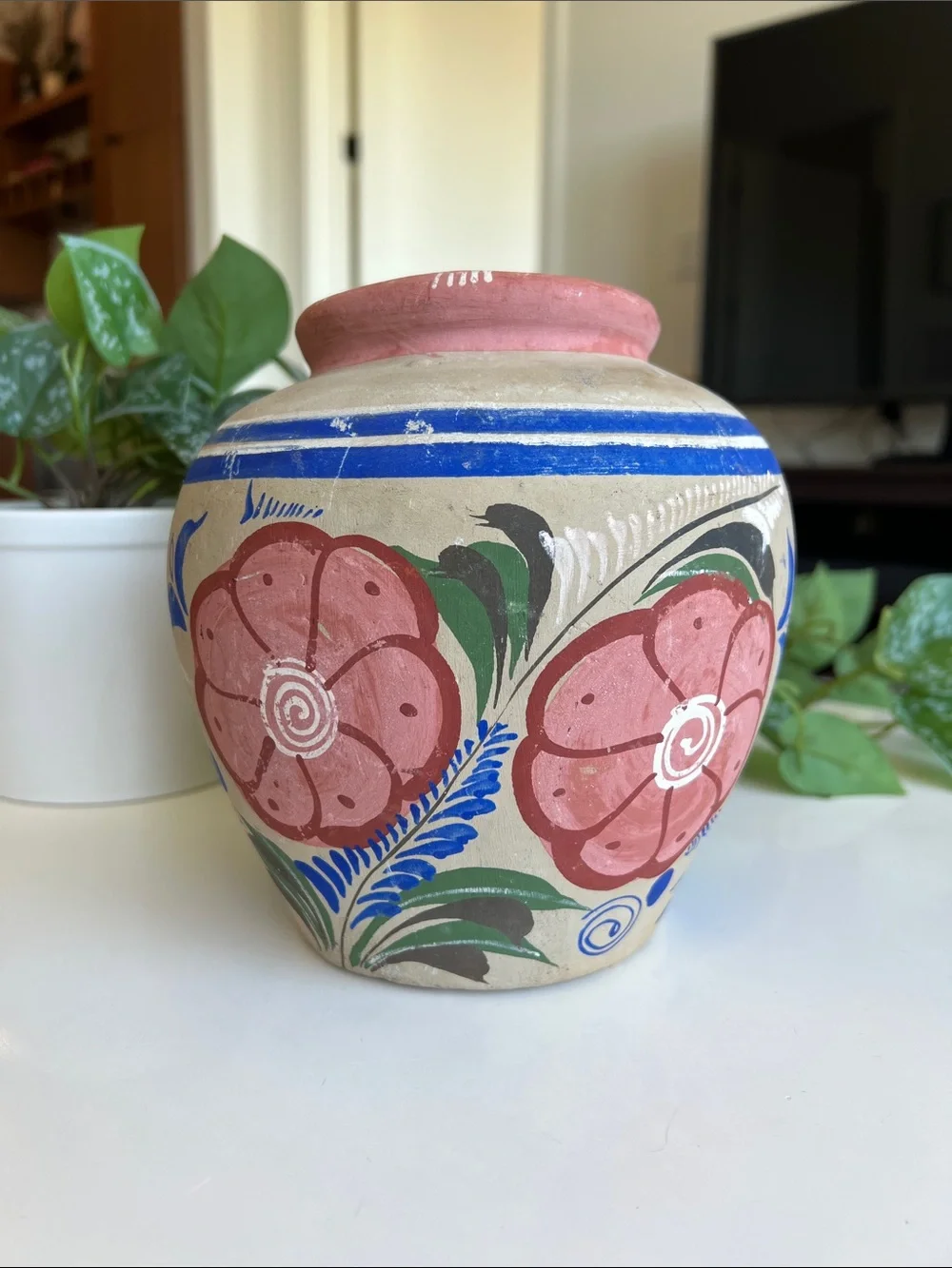 Vintage Mexican Pottery Vase Floral Handmade - Picture 3 of 14